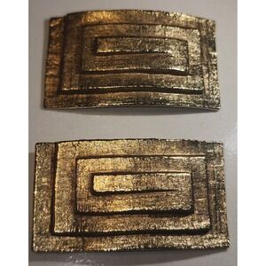 Vintage Gold Tone Shoe Clips Brutalist Geometric Textured Metal Rectangle Musi